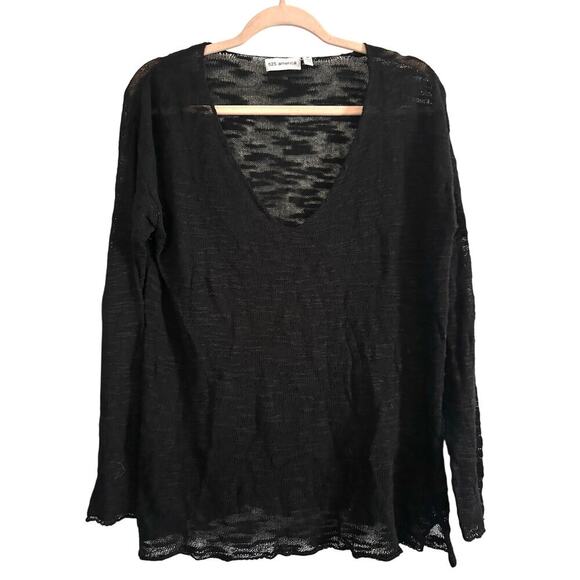 525 AMERICA Black Slub Yarn Knit V-Neck Pullover Sweater Witchy Whimsigoth M - Picture 1 of 5